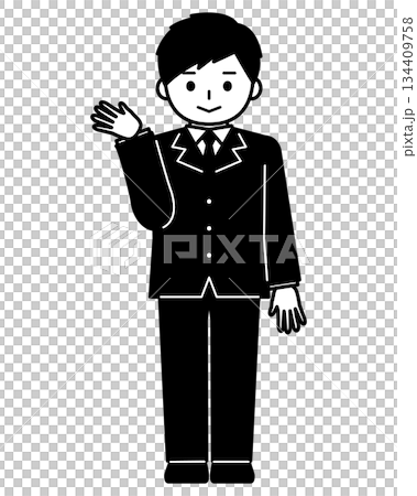 手を挙げて案内をする男の子 134409758