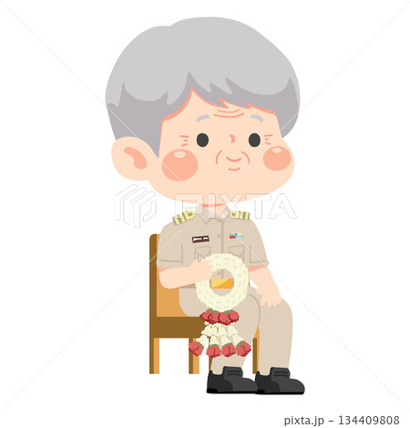 Illustration of an Experienced Male Educator Holding Floral Garland Illustration of an Experienced Male Educator Holding Floral Garland 134409808