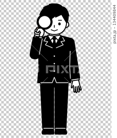 虫眼鏡（ルーペ）で調べる男の子 134409844