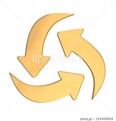 Golden 3D Recycle Symbol with Arrows Golden 3D Recycle Symbol with Arrows 134409884