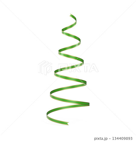 Green Spiral Ribbon Decoration on White Background 134409893