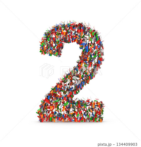 Colorful Number Two Composed of Many Small Confetti Colorful Number Two Composed of Many Small Confetti 134409903