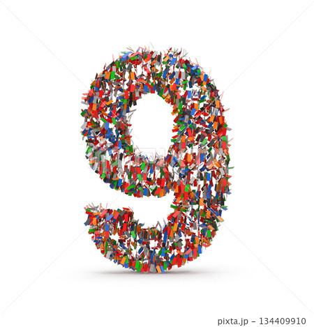 Colorful Number Nine Composed of Many Small Confetti 134409910
