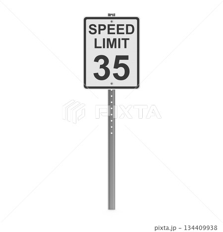 Speed Limit 35 Road Sign on a Pole 134409938