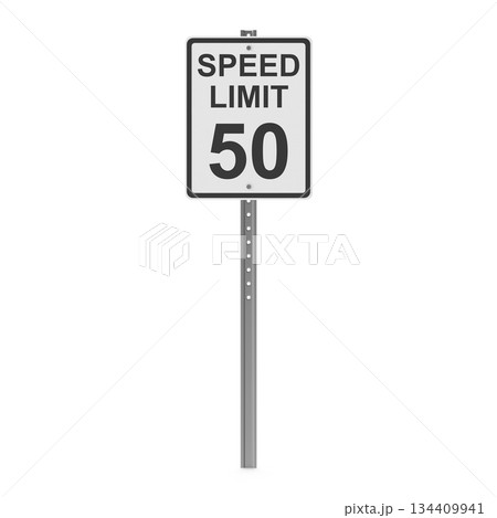 Speed Limit 50 Road Sign on a Pole Speed Limit 50 Road Sign on a Pole 134409941