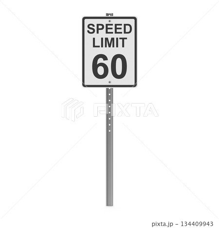 Speed Limit 60 Road Sign on a Pole 134409943