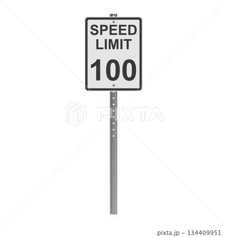 Speed Limit 100 Road Sign on a Pole Speed Limit 100 Road Sign on a Pole 134409951