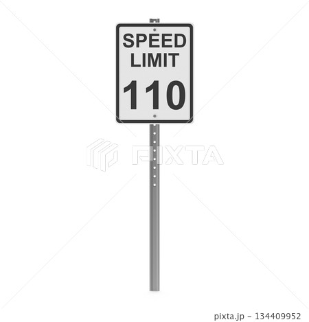 Speed Limit 110 Road Sign on a Pole 134409952