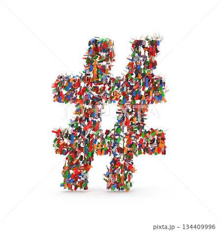 Vibrant Hashtag Symbol Composed of Diverse Elements 134409996