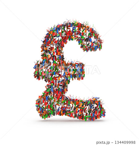 Pound Sterling Symbol Composed of Numerous Colorful Confetti Pound Sterling Symbol Composed of Numerous Colorful Confetti 134409998