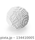 Voxelized White Sphere Abstract 3D Pixelated Geometric Object 134410005