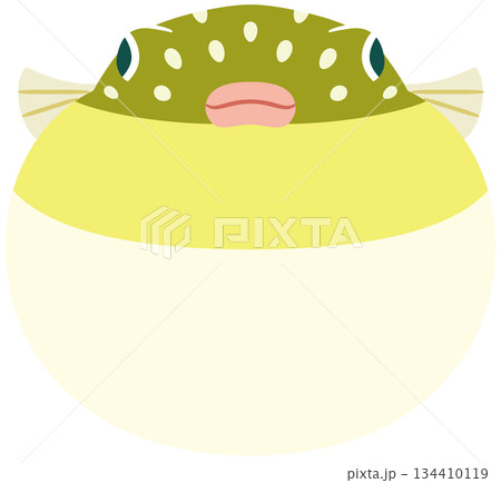 膨らんだ魚のフグの正面顔のイラスト素材 134410119