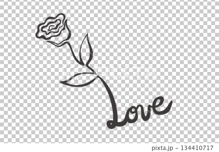 手書き素材・一筆書きで描いたバラとLOVEの文字 手書き素材・一筆書きで描いたバラとLOVEの文字 134410717