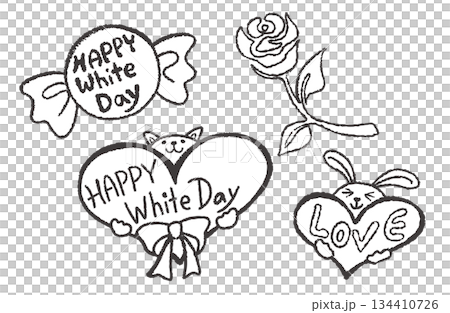 White Day illustration material - A set of hand-drawn illustrations of a cat and rabbit holding a heart and rose flowers and line drawings White Day illustration material - A set of hand-drawn illustrations of a cat and rabbit holding a heart and rose flowers and line drawings 134410726