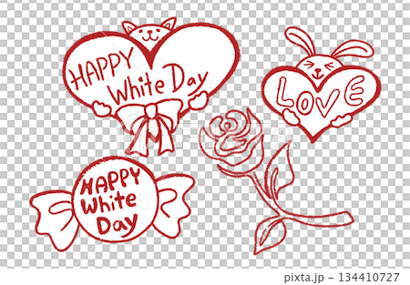 White Day illustrations and line drawings set (1 color) White Day illustrations and line drawings set (1 color) 134410727