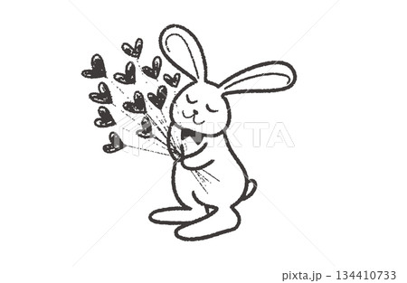 手描きイラスト素材・告白うさぎ（モノクロ） 134410733
