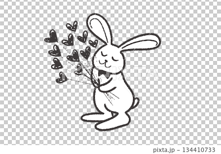 手描きイラスト素材・告白うさぎ（モノクロ） 134410733