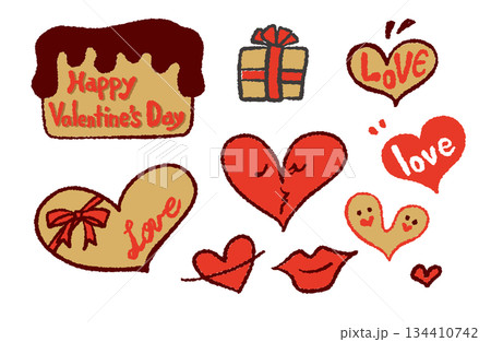 手描きイラスト素材・バレンタインのセット（カラー） 134410742