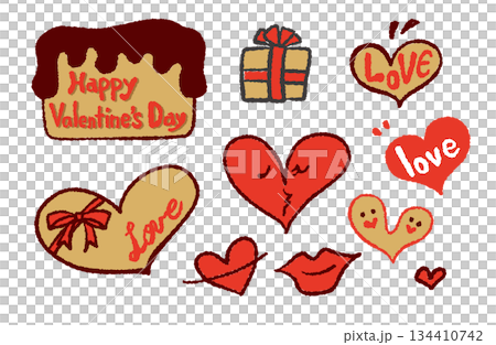 手描きイラスト素材・バレンタインのセット（カラー） 134410742