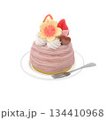 苺と桜のホワイトチョコ付き桜色モンブランケーキのイラスト 134410968