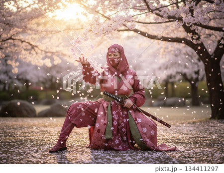 桜が舞い散る　女性忍者桜隠れの術 134411297