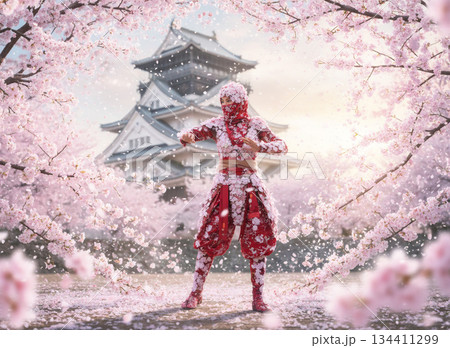 桜が舞い散る　女性忍者桜隠れの術 134411299