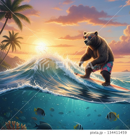 サーフィンする熊 134411459