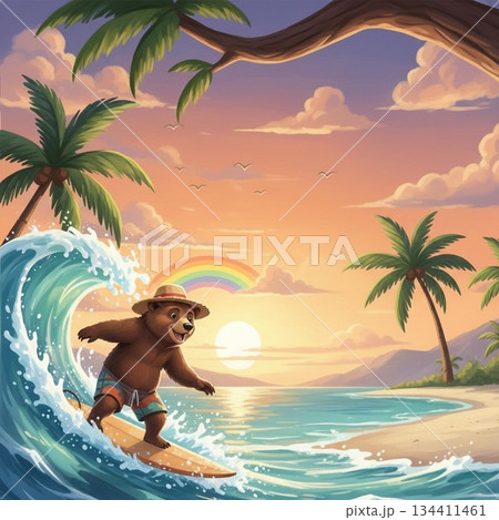 サーフィンする熊 134411461