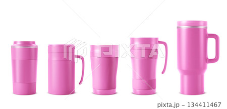 Pink tumbler - realistic travel mug mockup 134411467