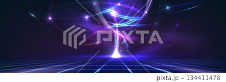 Abstract tech background with light lines and grid 134411478