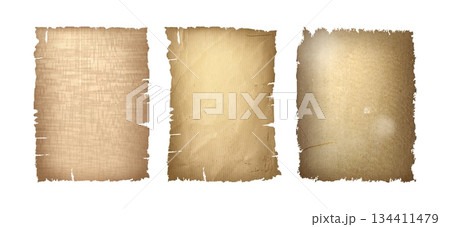 Old parchment pieces set with ripped edges Old parchment pieces set with ripped edges 134411479