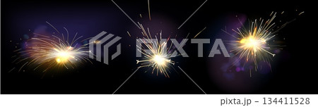 Abstract golden fire sparks set isolated on black 134411528