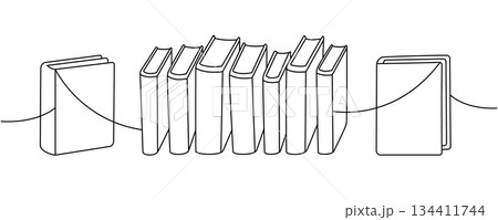 Line art of books in a row. Minimalist black style symbolizing reading and study Line art of books in a row. Minimalist black style symbolizing reading and study 134411744