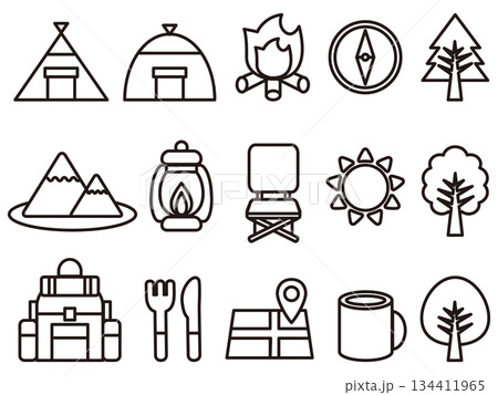 シンプルなアウトドアの線画アイコン素材セット 134411965