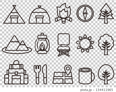 シンプルなアウトドアの線画アイコン素材セット 134411965