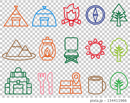 Simple outdoor line drawing icon set 2 Simple outdoor line drawing icon set 2 134411966