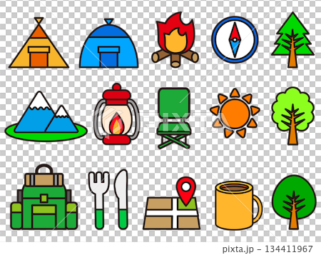 シンプルなアウトドアのアイコン素材セット 134411967