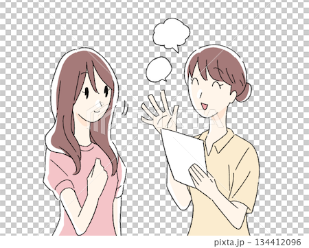 Illustration of a female staff member responding to inquiries 134412096