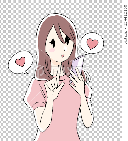 Illustration of a woman looking at a smartphone Illustration of a woman looking at a smartphone 134412100