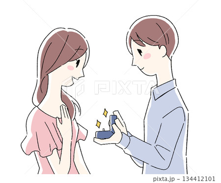 指輪を差し出す男女のイラスト 134412101