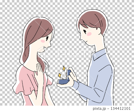 指輪を差し出す男女のイラスト 134412101