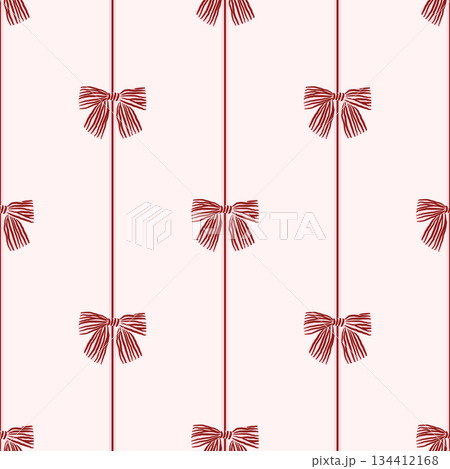 Vector coquette bow ties pattern. Red seamless elegant ribbon pattern. Perfect for greetings, invitations, wrapping paper, textile and stationery. Vector preppy pattern Vector coquette bow ties pattern. Red seamless elegant ribbon pattern. Perfect for greetings, invitations, wrapping paper, textile and stationery. Vector preppy pattern 134412168