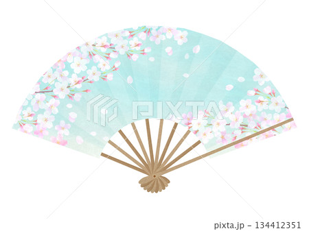 桜が華やかな扇子のイラスト 134412351