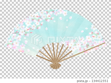 桜が華やかな扇子のイラスト 134412351