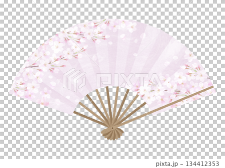 一把扇子，上面開滿了美麗的櫻花。 134412353