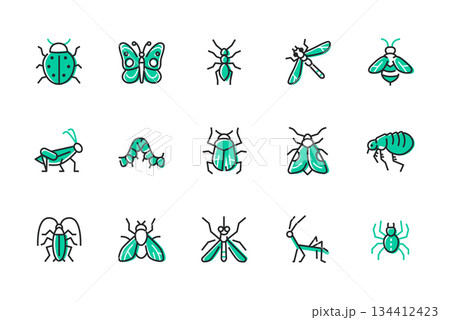Different insects - set of line design style icons 134412423