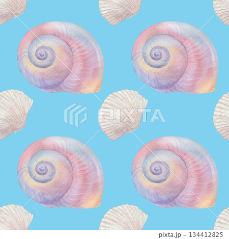 Cartoon seamless pattern of cute marine animals, sea life 134412825