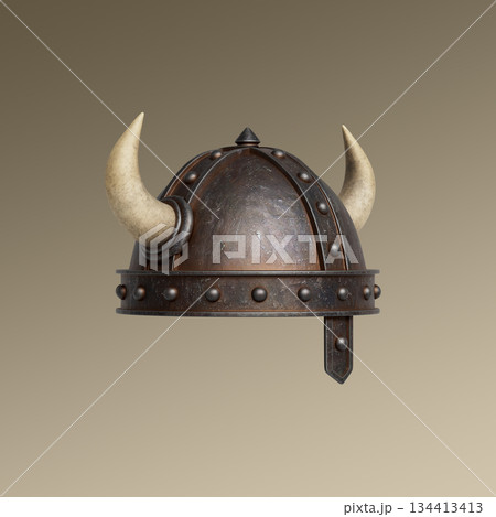 Ancient Viking Helmet with Horns. 3D Rendering. Ancient Viking Helmet with Horns. 3D Rendering. 134413413