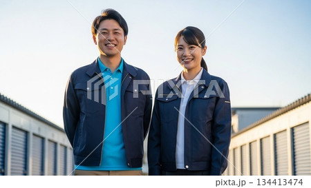 作業着を着た男女 134413474