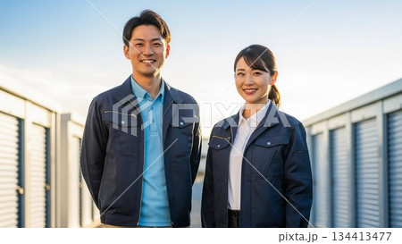 作業着を着た男女 134413477